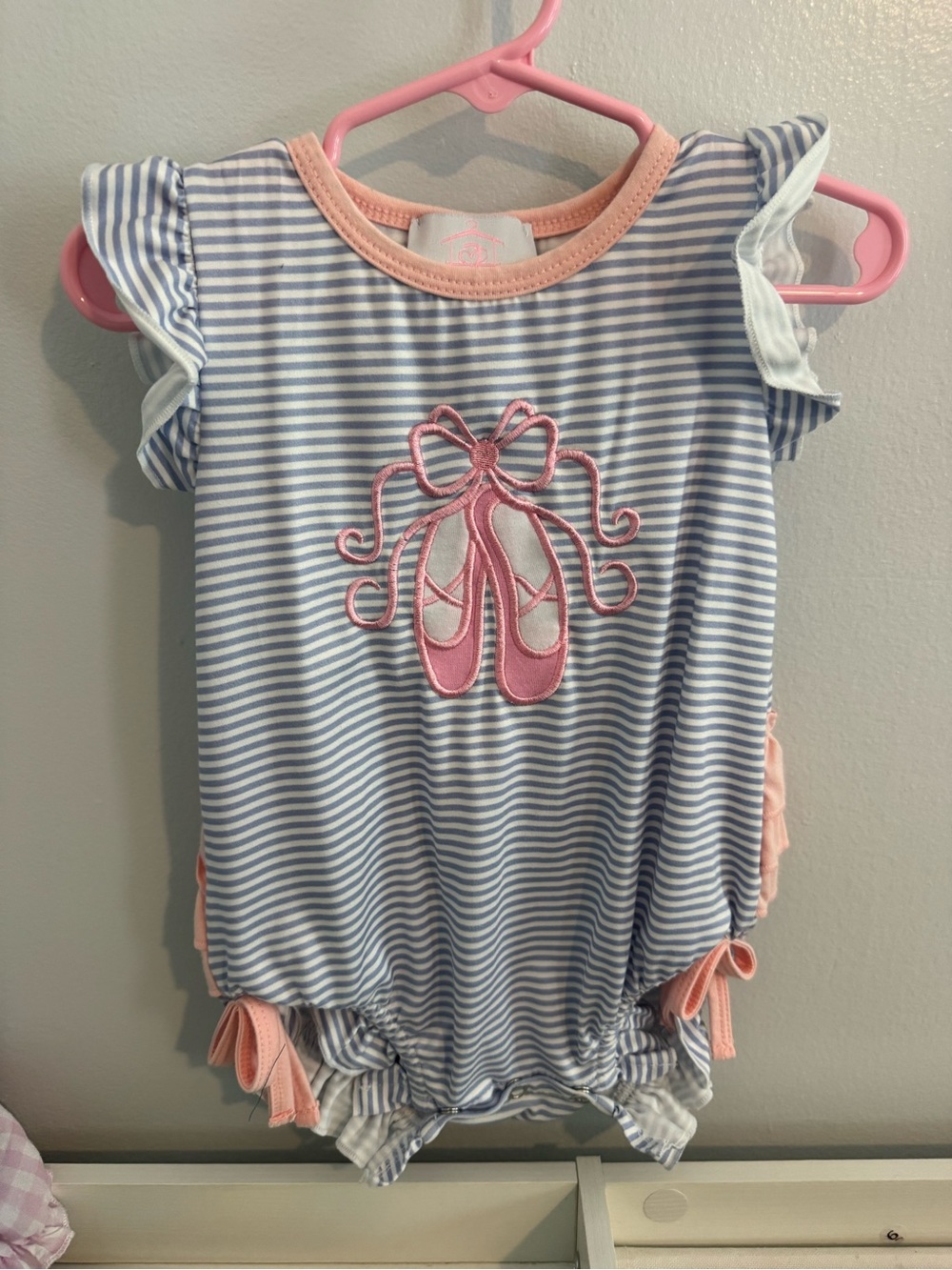Striped Blue & Pink Ballet Shoe Baby Romper